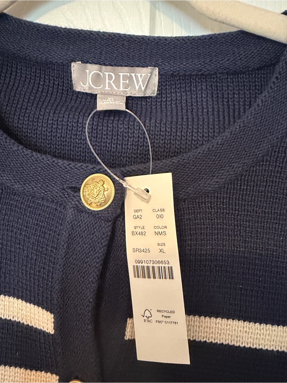 J. Crew Navy and Cream Striped Button Cardigan - Picture 2 of 4